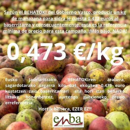 cartel acerca del coste de la producción de manzanas según Behatokia